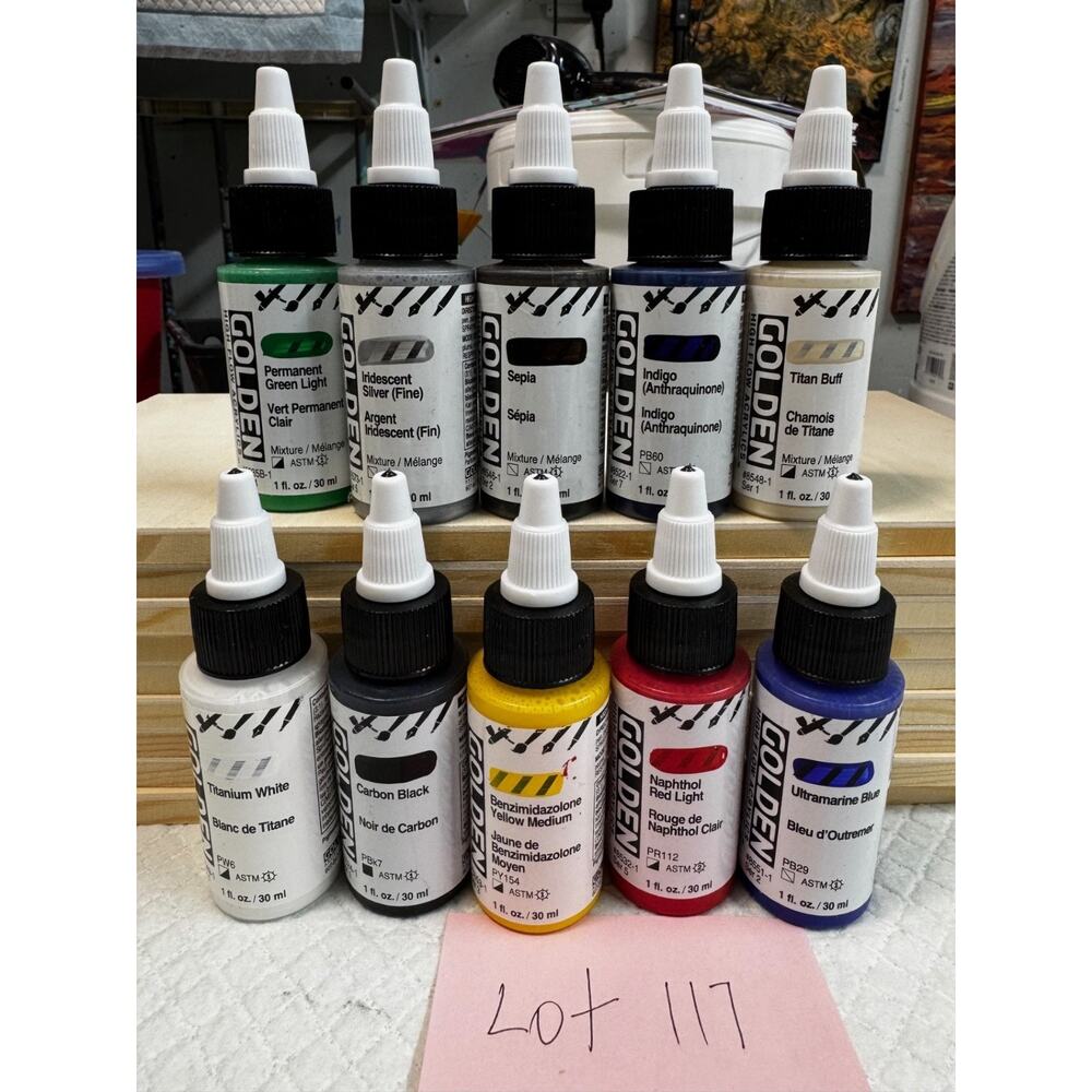 LOT OF 10 Golden High Flow Acrylics 1 fl. oz. /30 ml Sealed No Duplicates LOT117